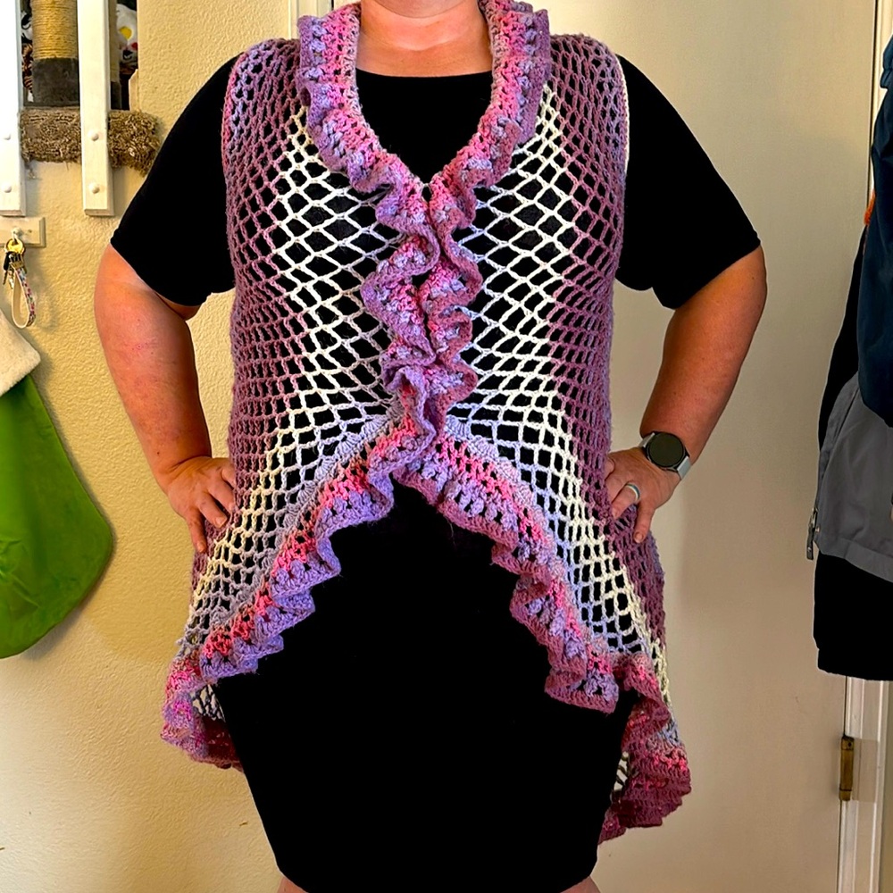 Pink Handmade Crocheted Mandala Sweater Vest